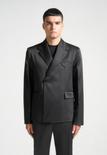 Gaston - Double Breasted Satin Suit Jacket - Black
