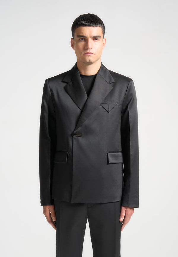 Gaston - Double Breasted Satin Suit Jacket - Black