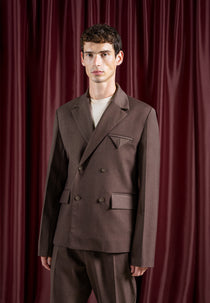 Didier - Double Breasted Twill Suit Jacket - Brown