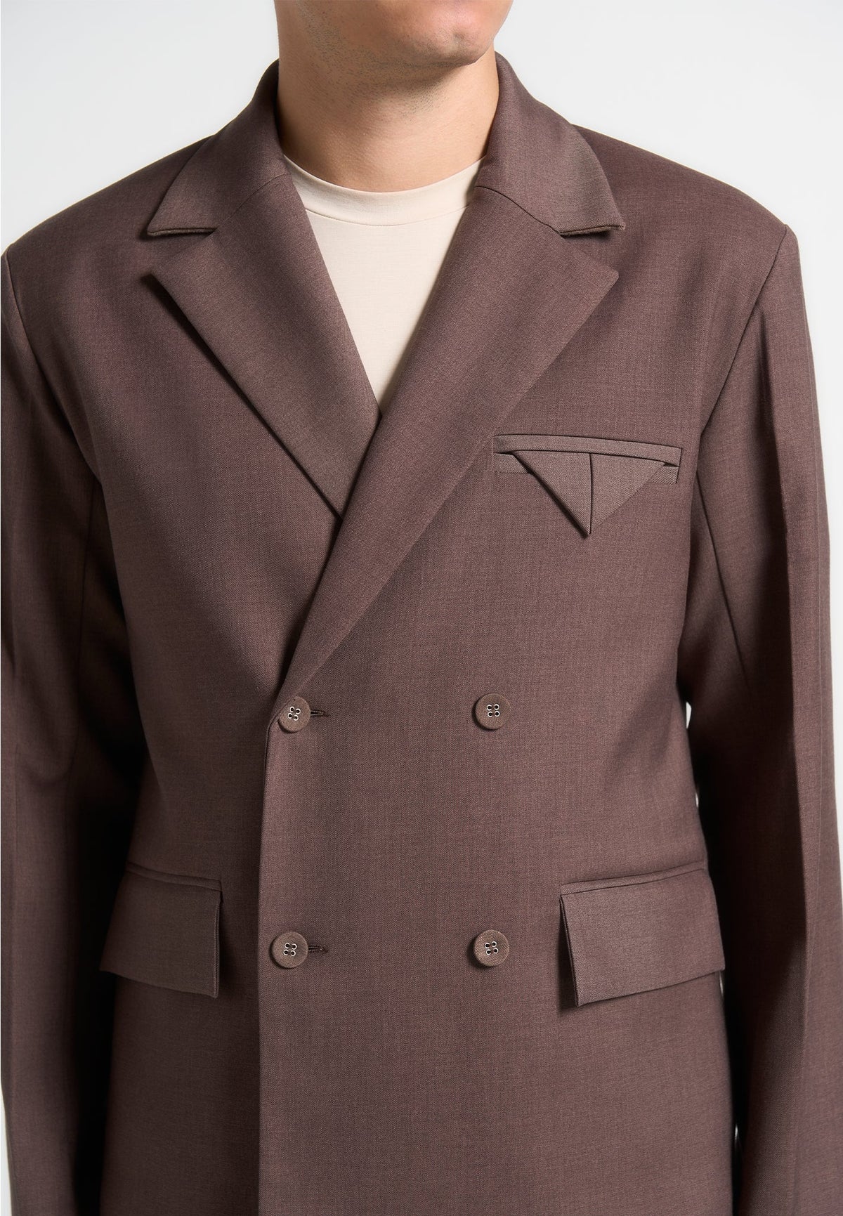Didier - Double Breasted Twill Suit Blazer - Brown