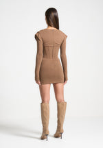 draped-corset-overlay-t-shirt-mini-dress-brown-marl