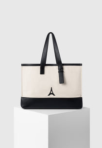 Romane - Eiffel Detail Canvas Tote Bag - Beige/Black