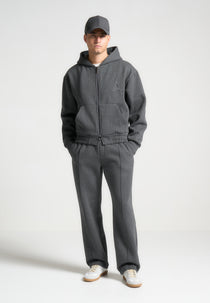 Kevin - Embossed Zip Hoodie - Dark Grey