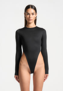 Lola - High Leg Long Sleeve Bodysuit - Black