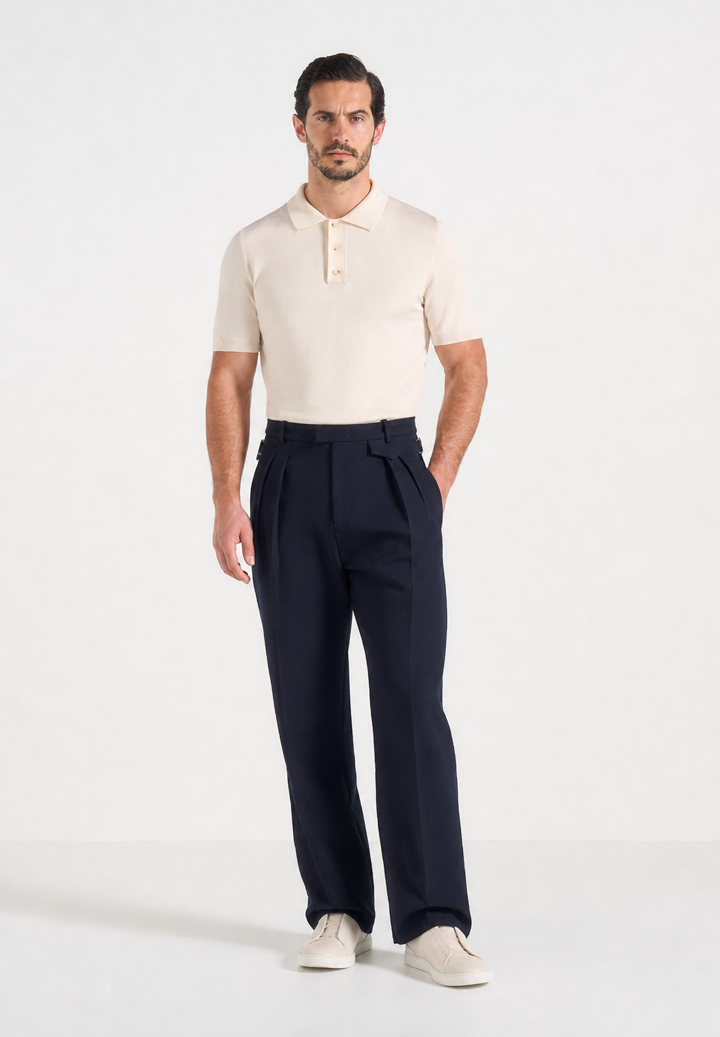 Pierre - Twin Pleat Tailored Trousers - Dark Navy