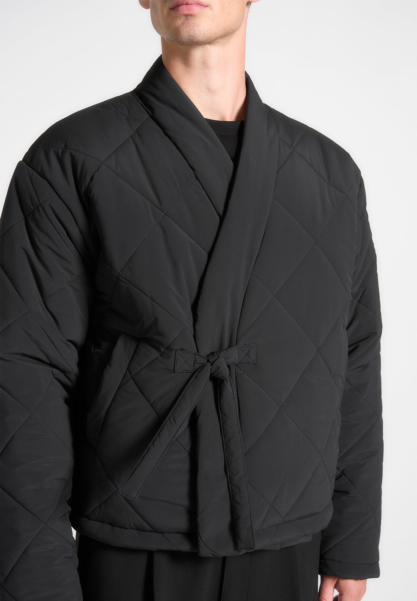 Kimono Quilted Wrap Puffer Jacket Black