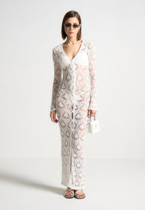 Knit Longline Cover Up Cardigan - Off White