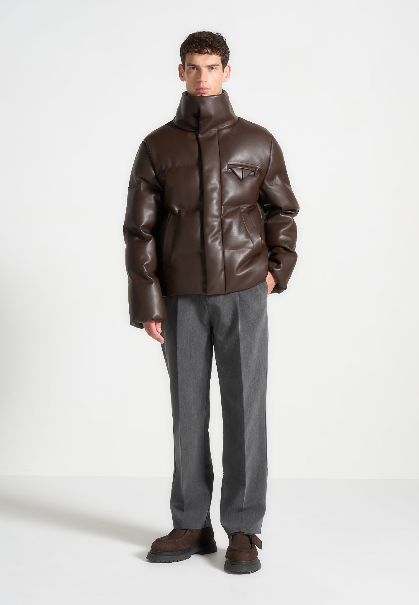 Leather Puffer Jacket Brown Maniere De Voir