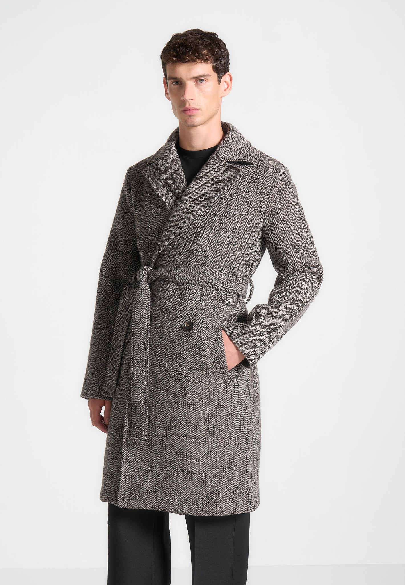 Limited Edition Herringbone Wool Double Breasted Coat Brown Maniere De Voir