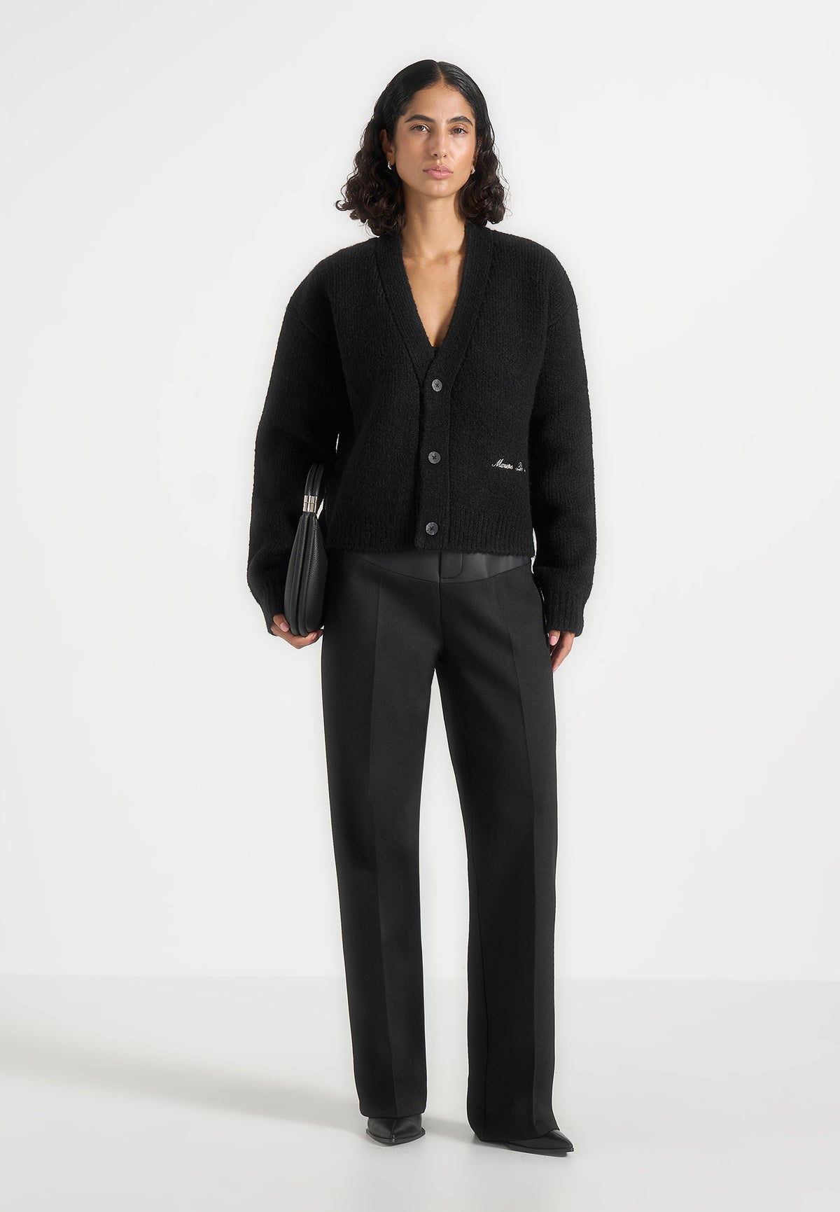 Charlie - Brushed Wool-Blend Knit Signature Cardigan - Black