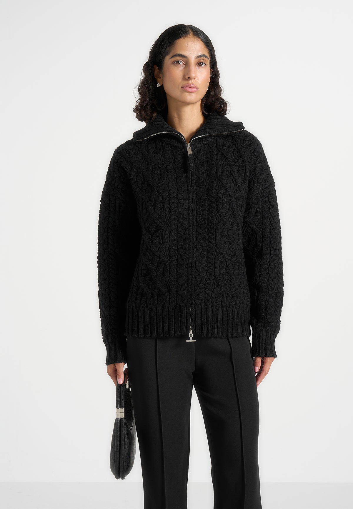 Amael - Cable Knit Wool-Blend Cardigan - Black