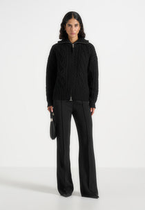 Amael - Cable Knit Wool-Blend Cardigan - Black
