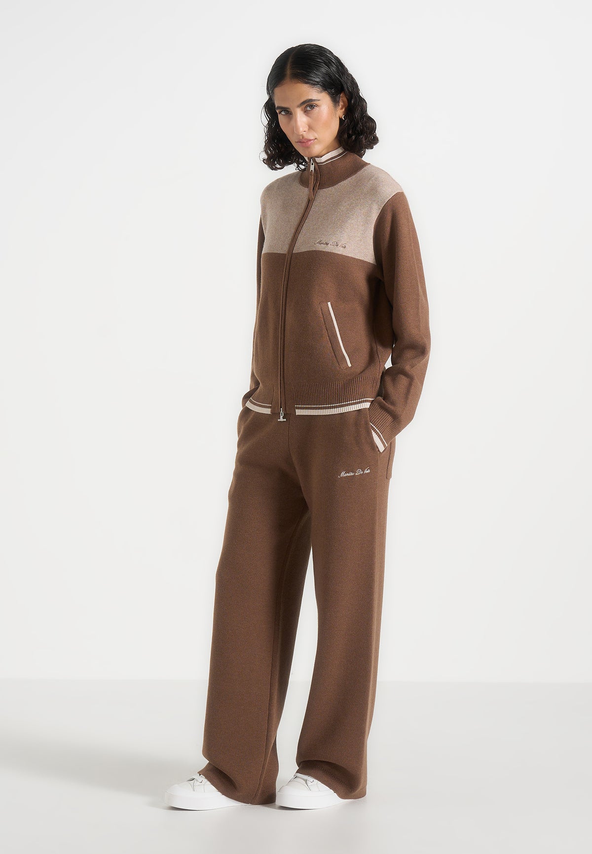Max - Colour Block Signature Knit Track Pants - Taupe / Beige