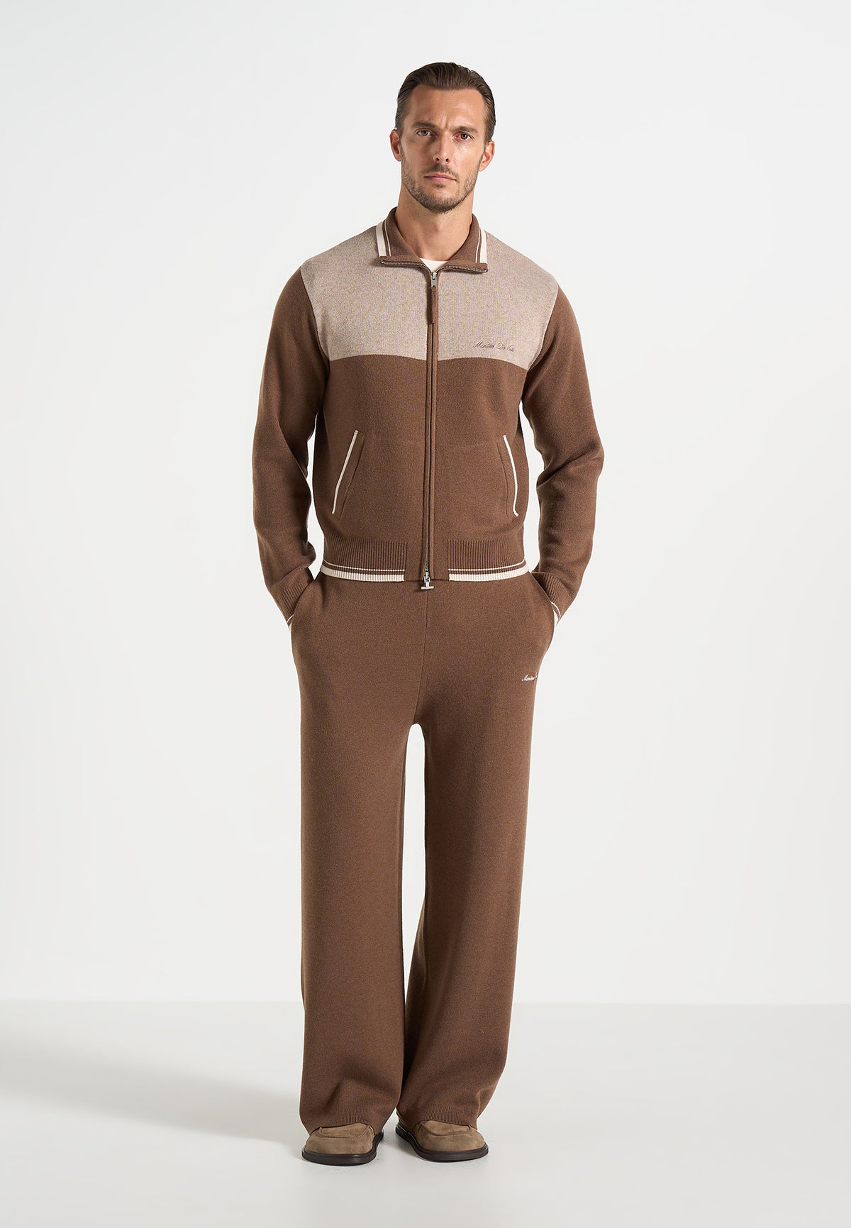 Mathieu - Colour Block Signature Knit Jacket - Taupe / Beige