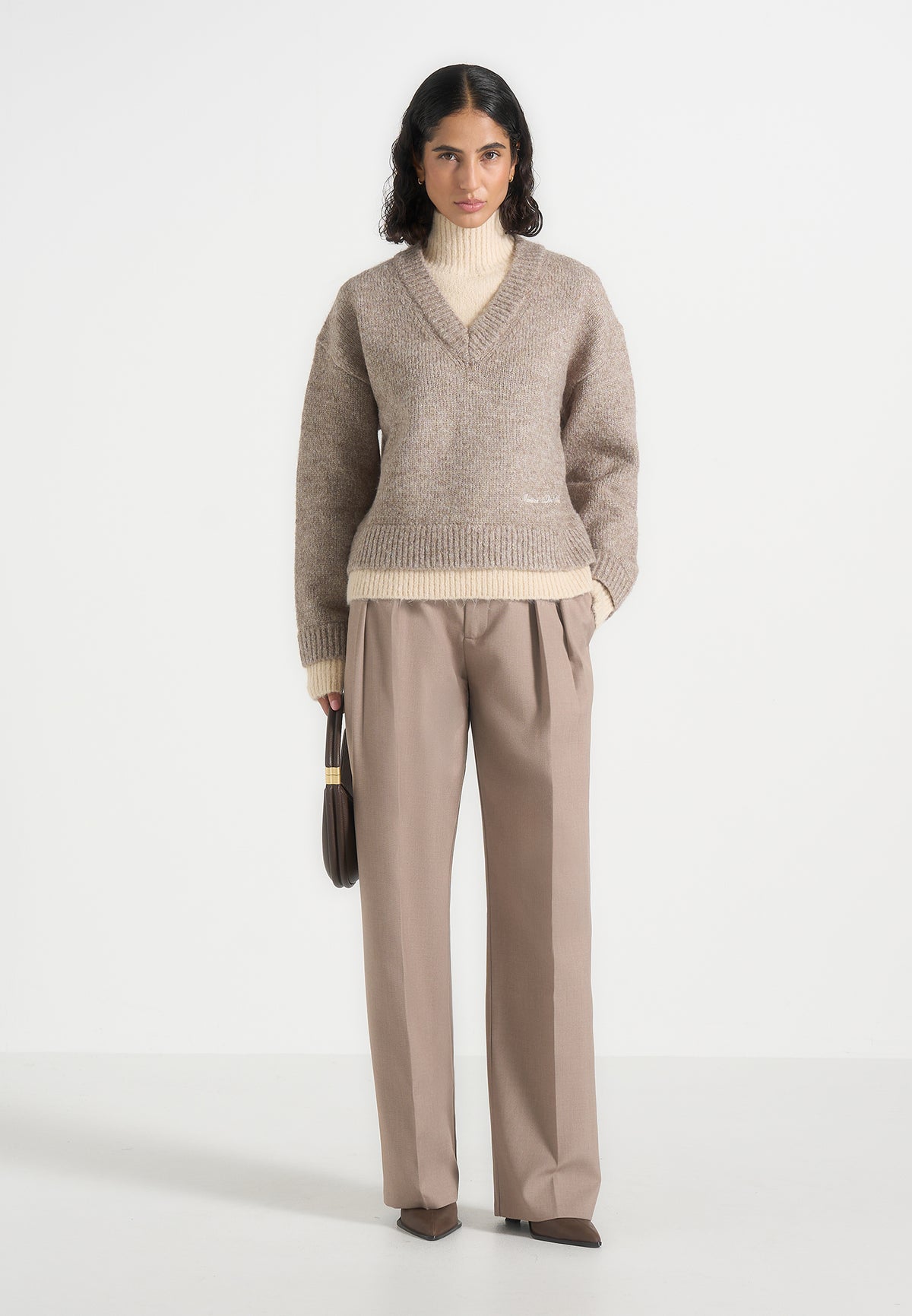 Jacques - Double Layer Wool-Blend V-Neck Knit Jumper - Taupe