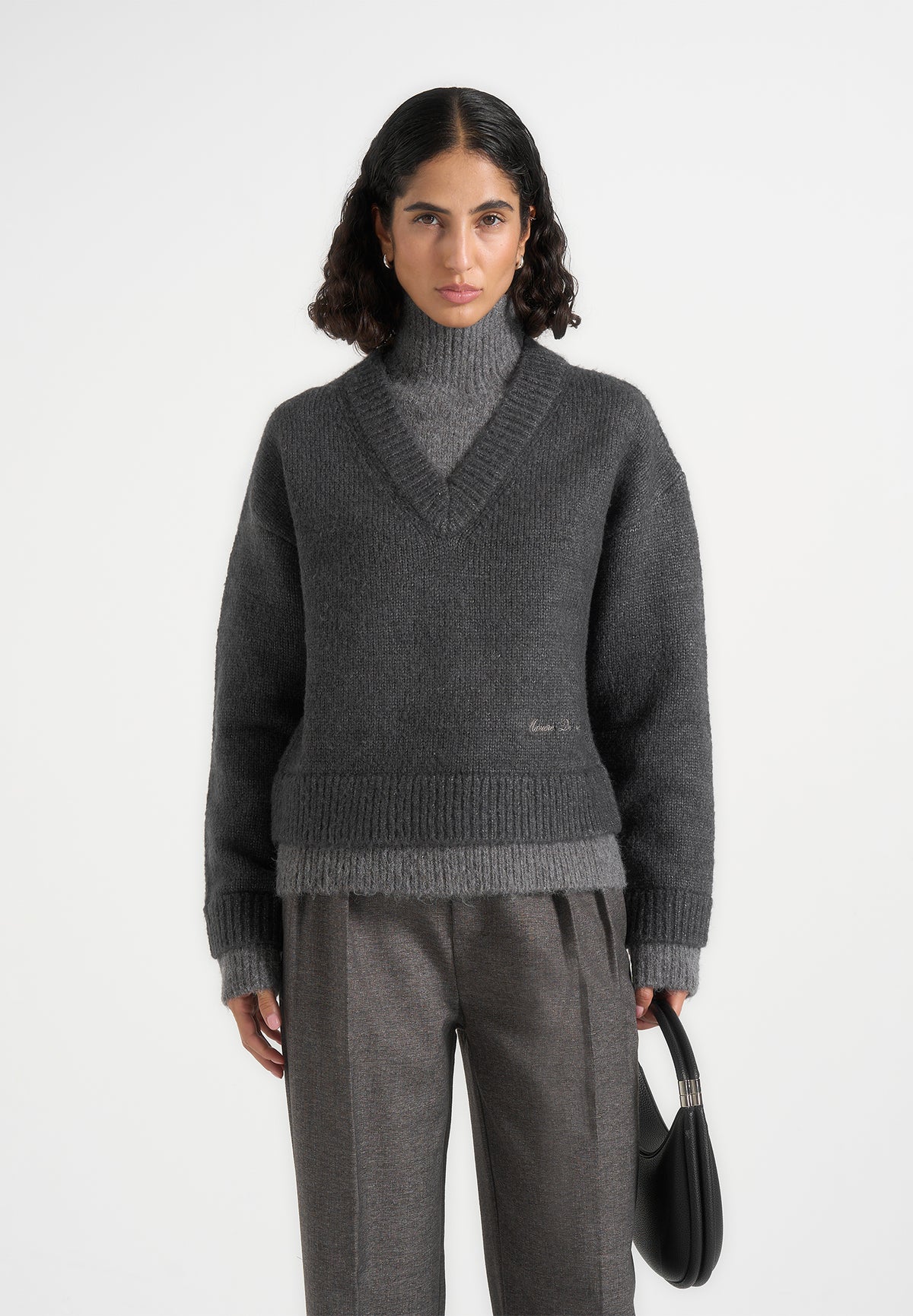 Jacques - Double Layer Wool-Blend V-Neck Knit Jumper - Charcoal