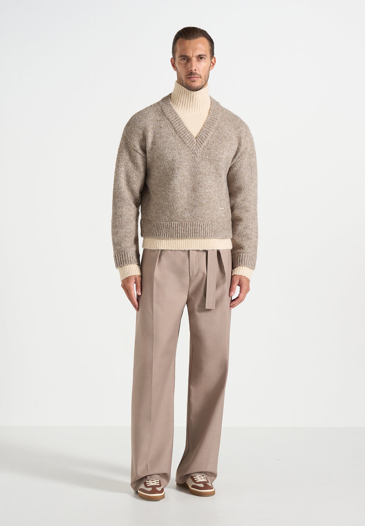 Jacques - Double Layer Wool-Blend V-Neck Knit Jumper - Taupe