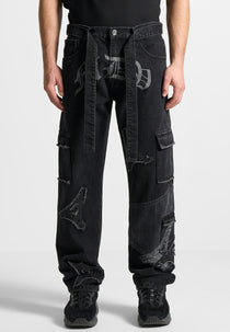 MDV Rhinestone Eiffel Patch Jeans - Stonewash Black