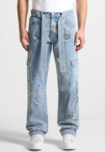 MDV Rhinestone Eiffel Patch Jeans - Stonewash Blue