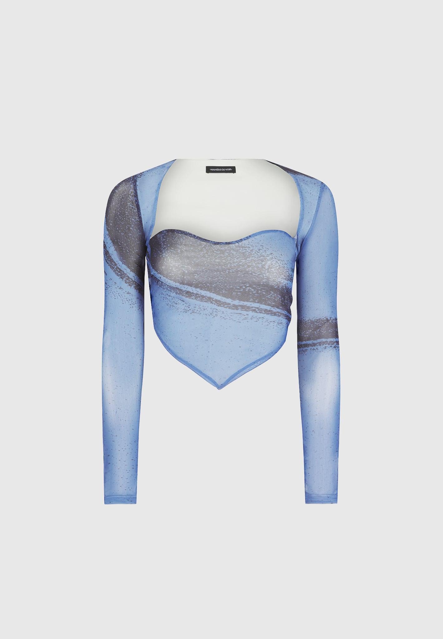 Blue Sky White Clouds Pattern Printing Slim Long Sleeve Mesh Women Crop Top  Short T Shirts Women Cool (Color : Blue, Size : S.)