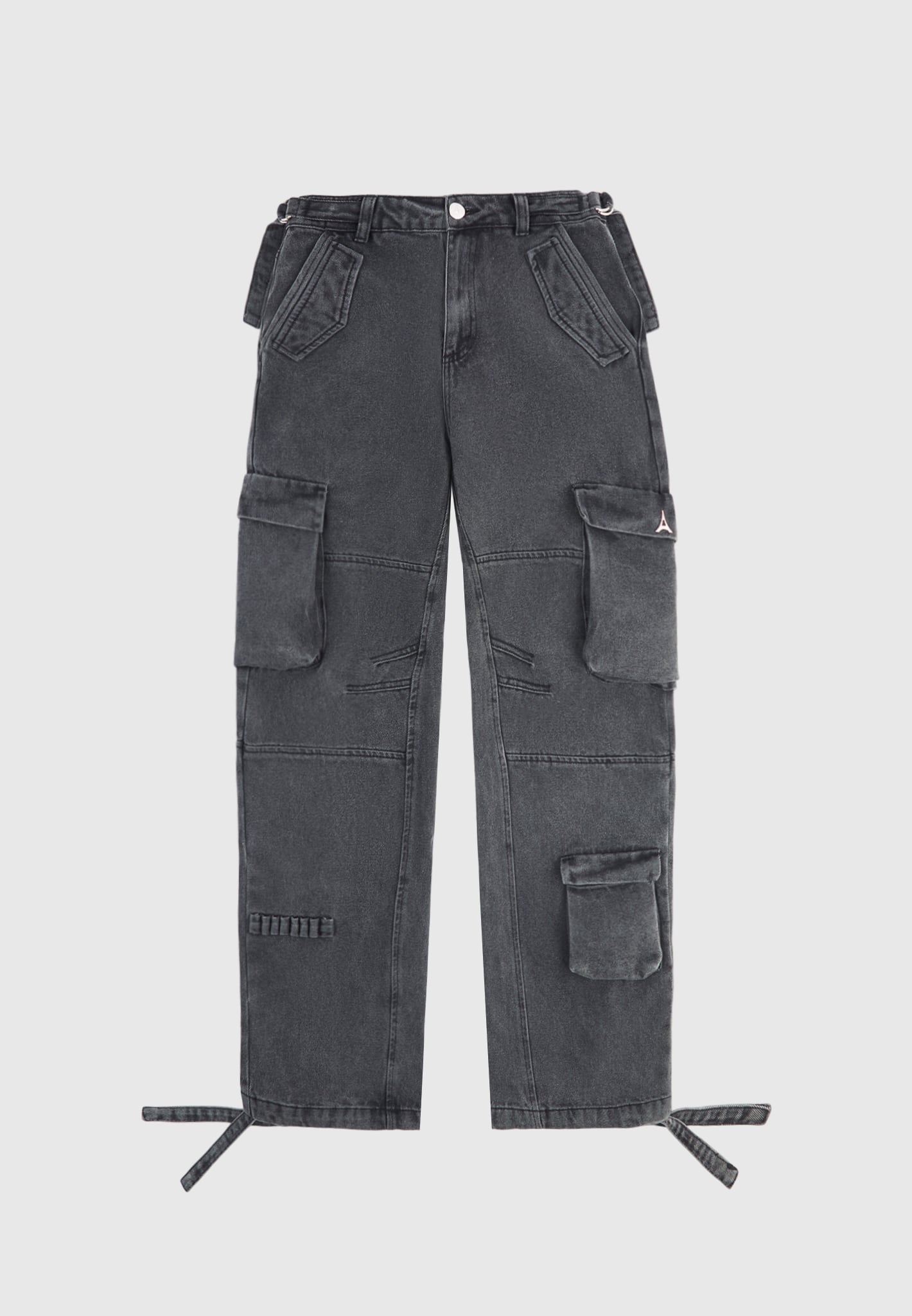 Mid Rise Cargo Pants - Washed Grey