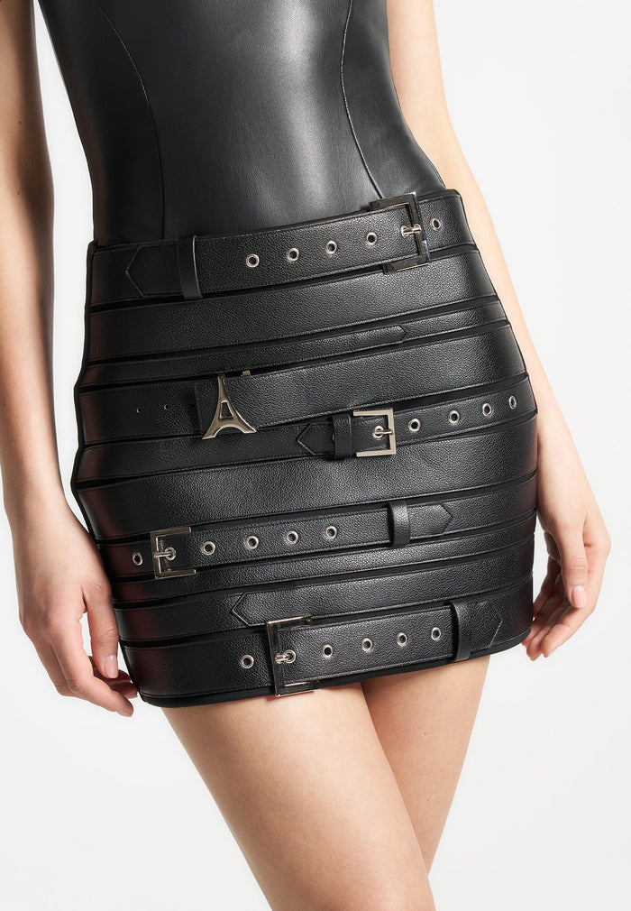 multi-belt-vegan-leather-mini-skirt-black