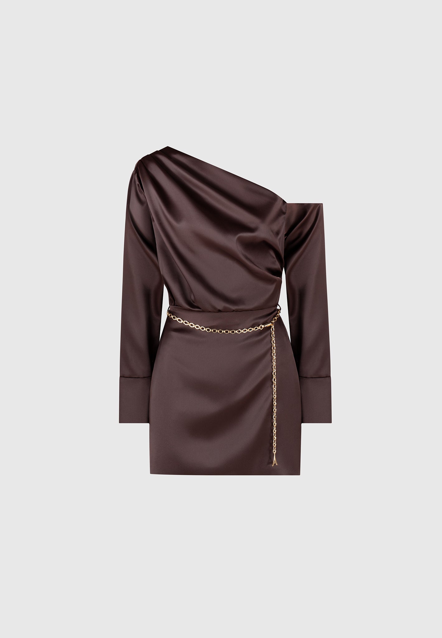 off-shoulder-draped-satin-mini-dress-with-belt-brown