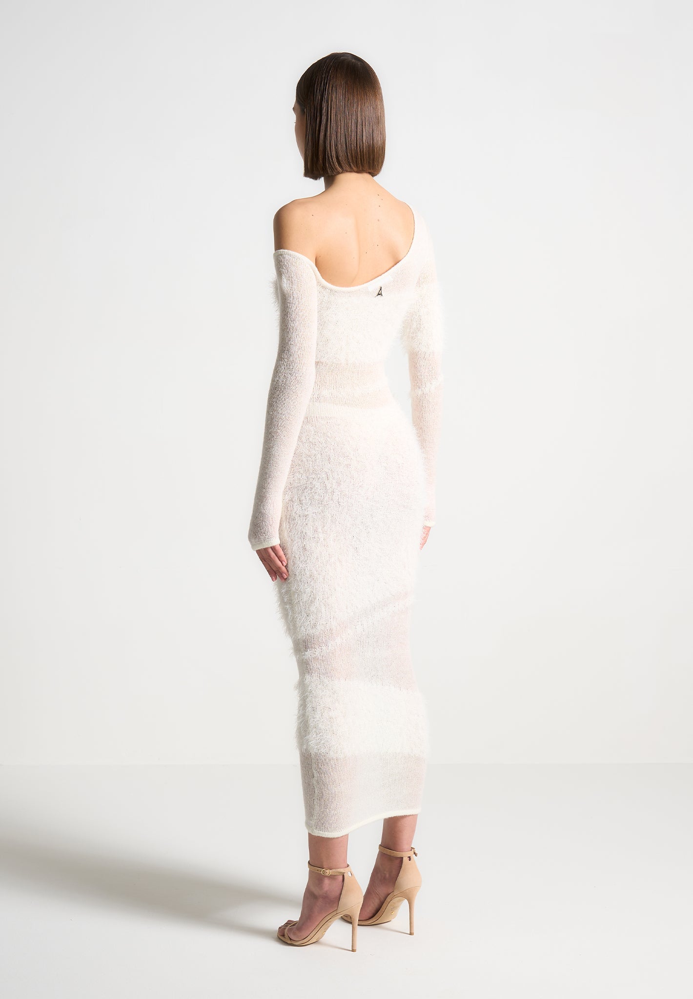 Off Shoulder Knitted Maxi Dress - Off White | Manire De Voir Off Shoulder Knitted Maxi Dress - Off White | Manire De Voir