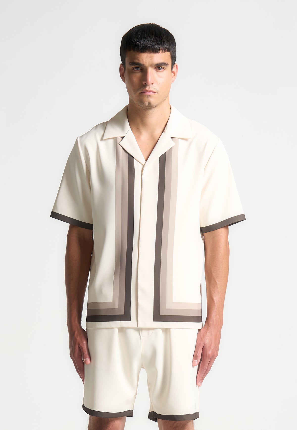 Nathan - Ombré Border Revere Shirt - Cream/Brown