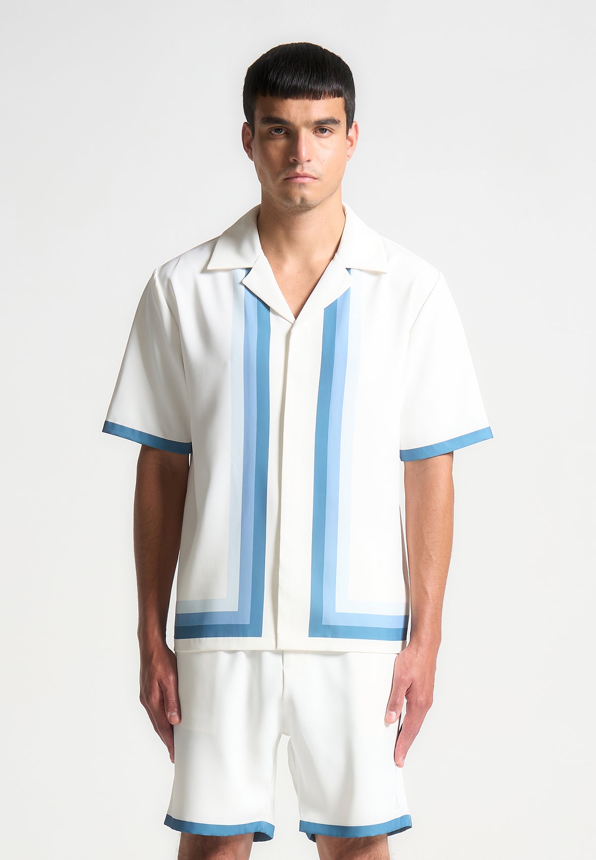 Nathan - Ombré Border Revere Shirt - White/Blue