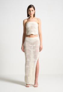Pearl Applique Crochet Maxi Skirt - Cream