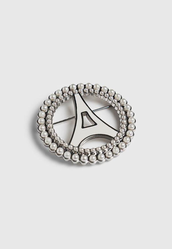 Pearl Embellished Eiffel Brooch - Silver