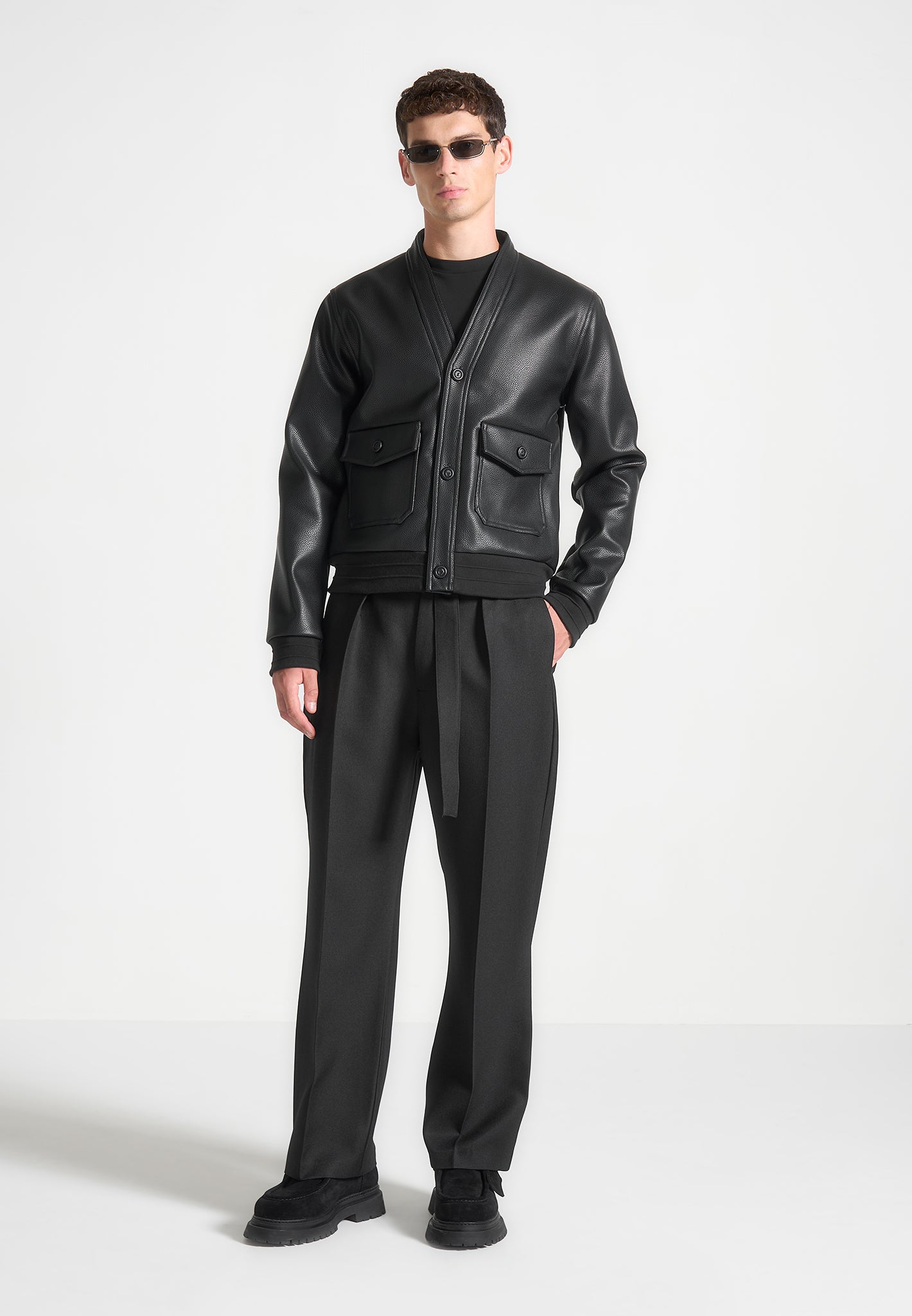 Leather jacket with cardigan deals