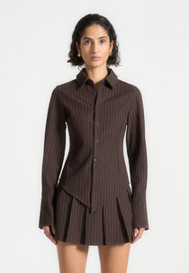 Sonia - Pinstripe Angled Shirt - Brown