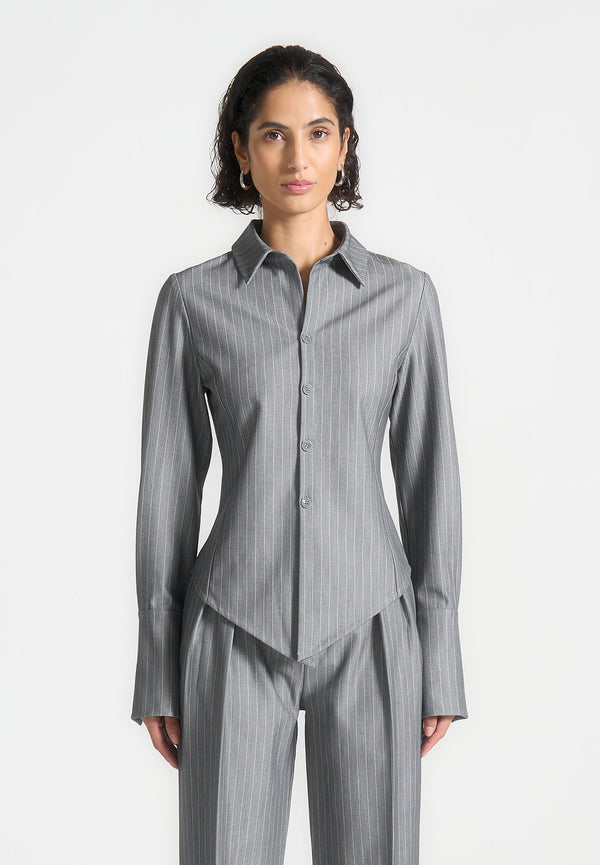 Sonia - Pinstripe Angled Shirt - Grey