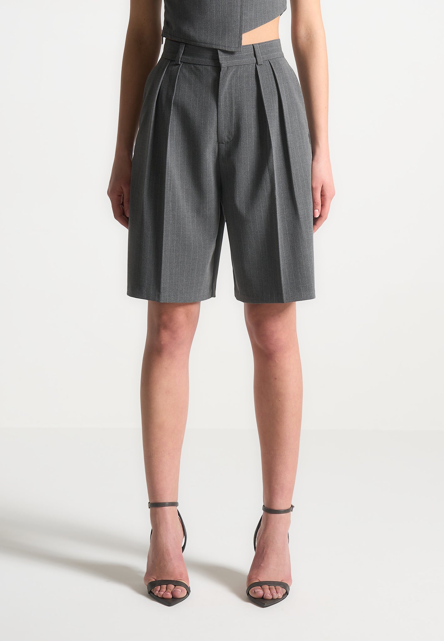 Pinstripe Tailored City Shorts Grey