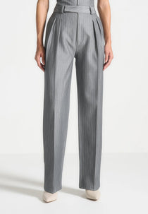 Julie - Pinstripe Twin Pleat Tailored Trousers - Grey