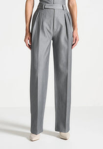 Julie - Pinstripe Twin Pleat Tailored Trousers - Grey
