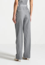 Julie - Pinstripe Twin Pleat Tailored Trousers - Grey