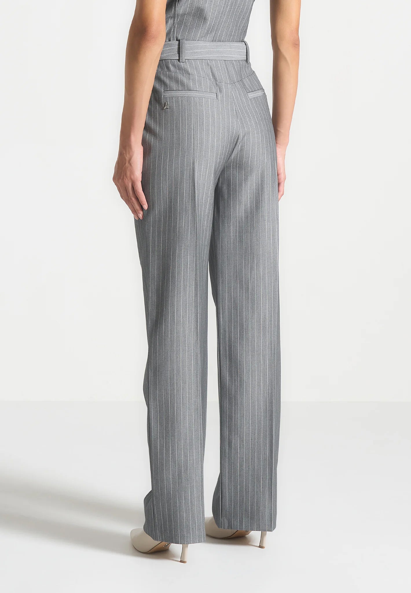 Julie - Pinstripe Twin Pleat Tailored Trousers - Grey