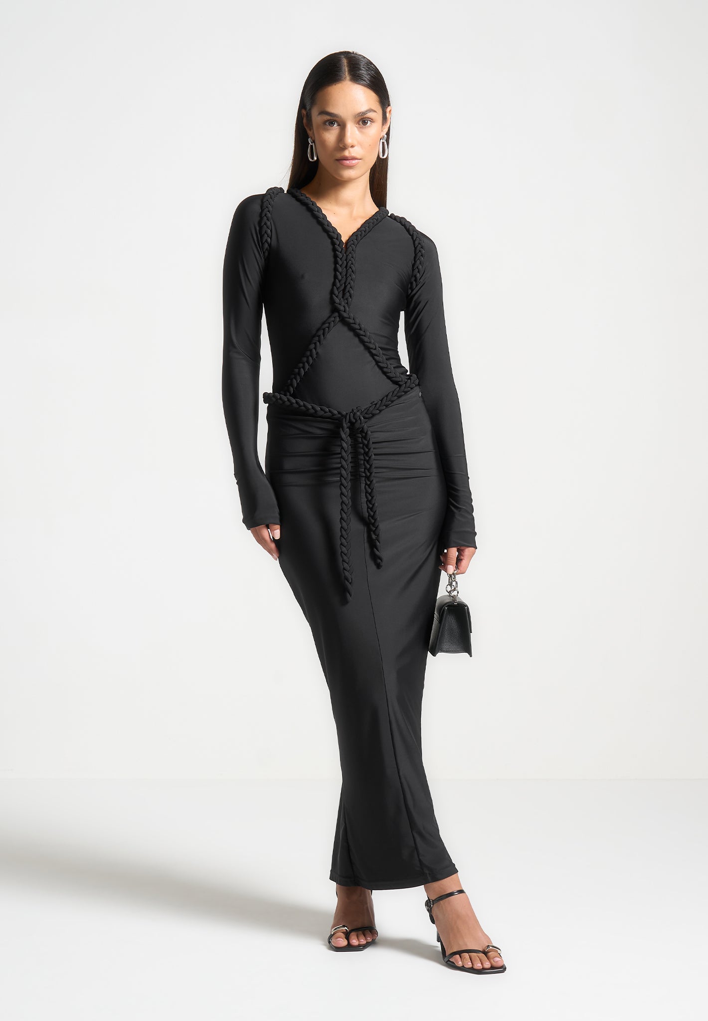 Plait Detail Plunge Bodysuit Black Maniere De Voir