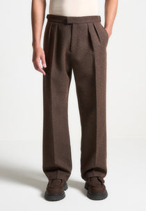 Pierre - Relaxed Fit Melange Pleated Tailored Trousers - Brown