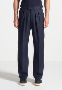 Pierre - Relaxed Fit Pleated Tailored Trousers - Navy