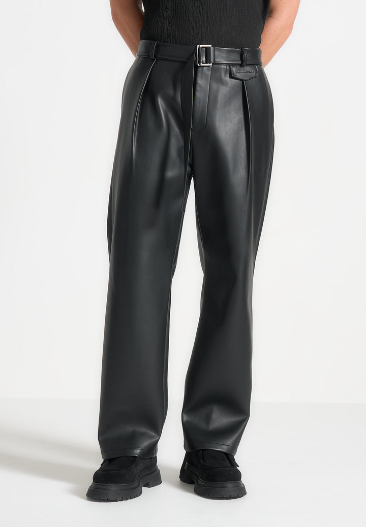 relaxed-fit-vegan-leather-pleated-trouser-black