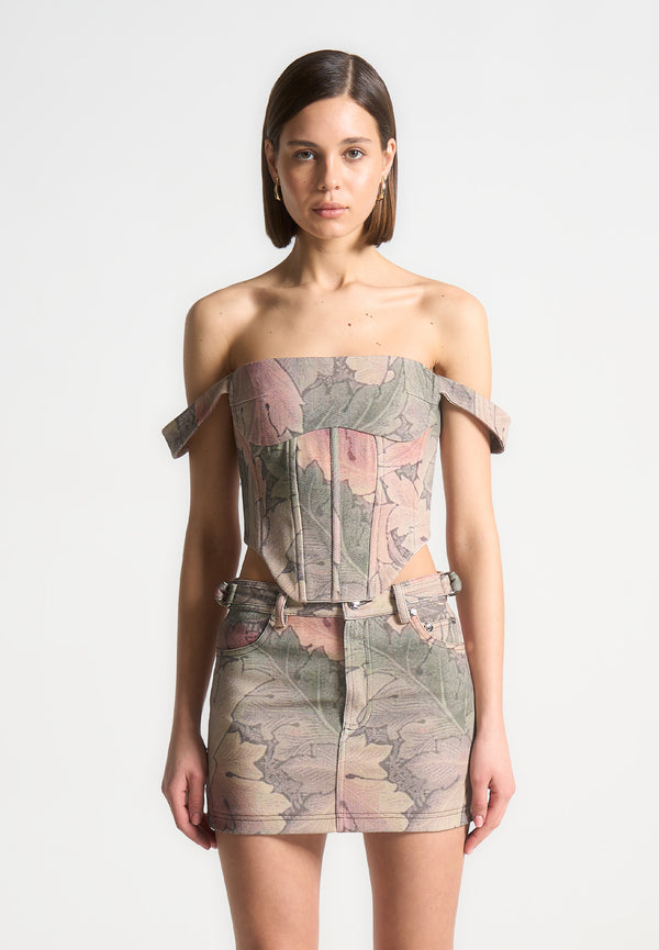 Bonnie - Renaissance Camo Bardot Corset Top - Multi