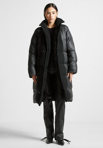 Reversible Boucle Longline Puffer Coat - Black