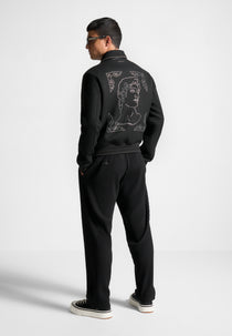 Rhinestone Wool Blend Varsity Jacket - Black