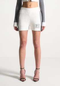 Rib Knit Track Shorts - Off White/Grey
