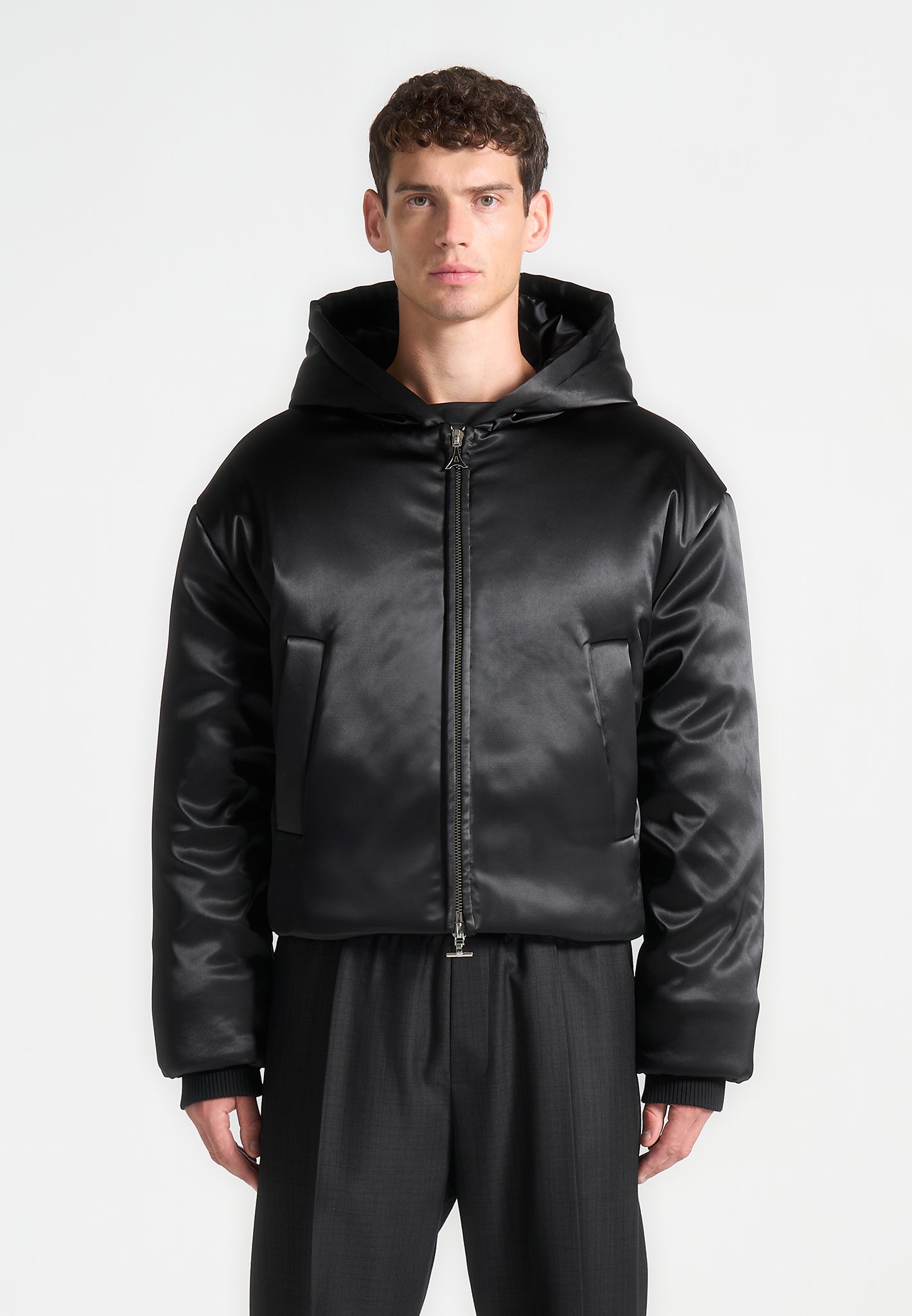 Cropped black hooded jacket sales