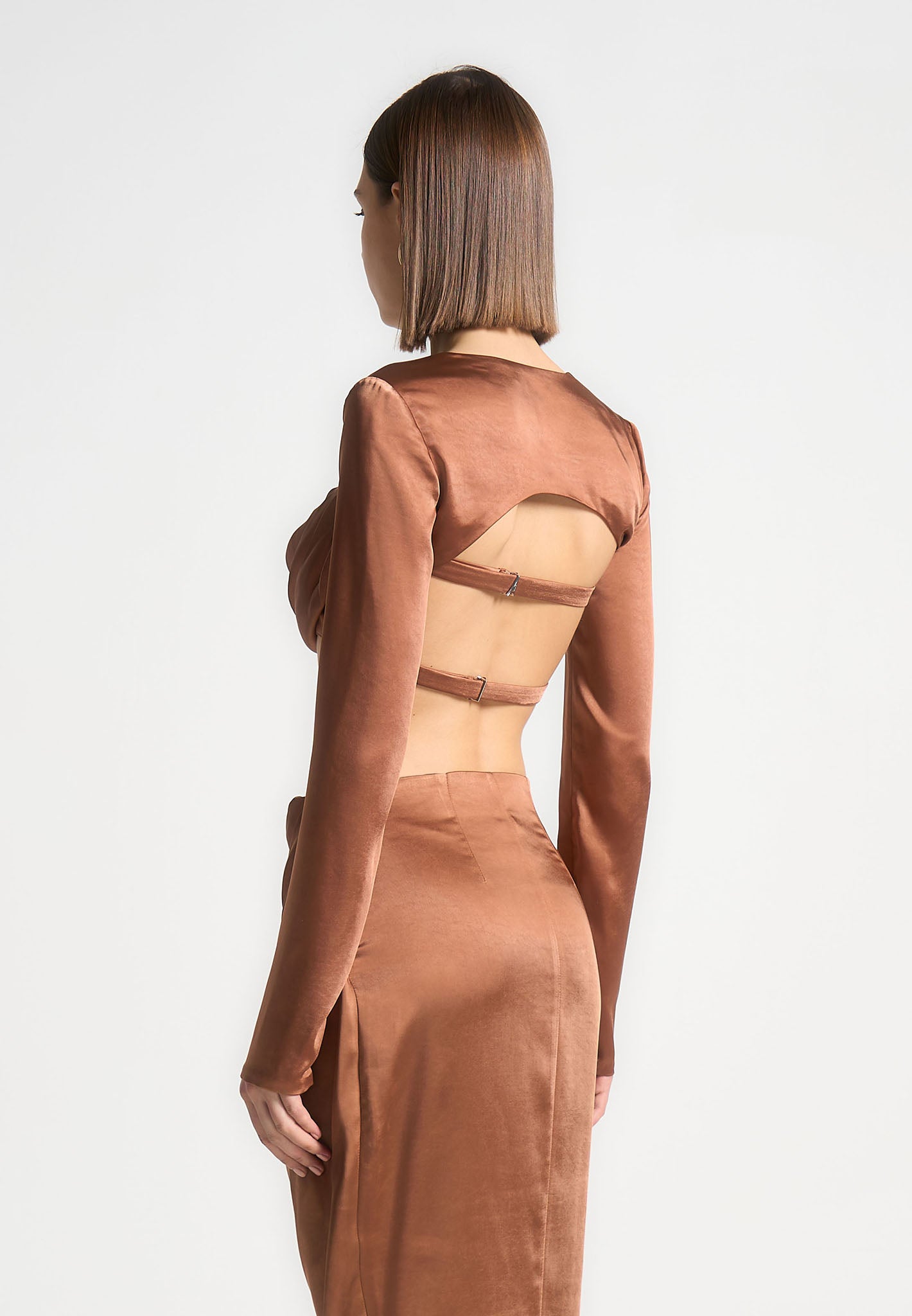 Satin Drape Bandeau Bolero Top Bronze Maniere De Voir